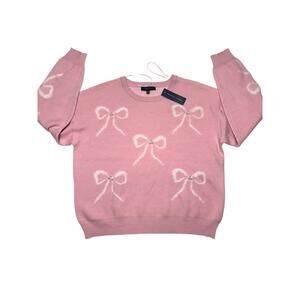 NWT Adrienne Vittadini Pink Sweater W/ Elegant Bow Accents Size Large